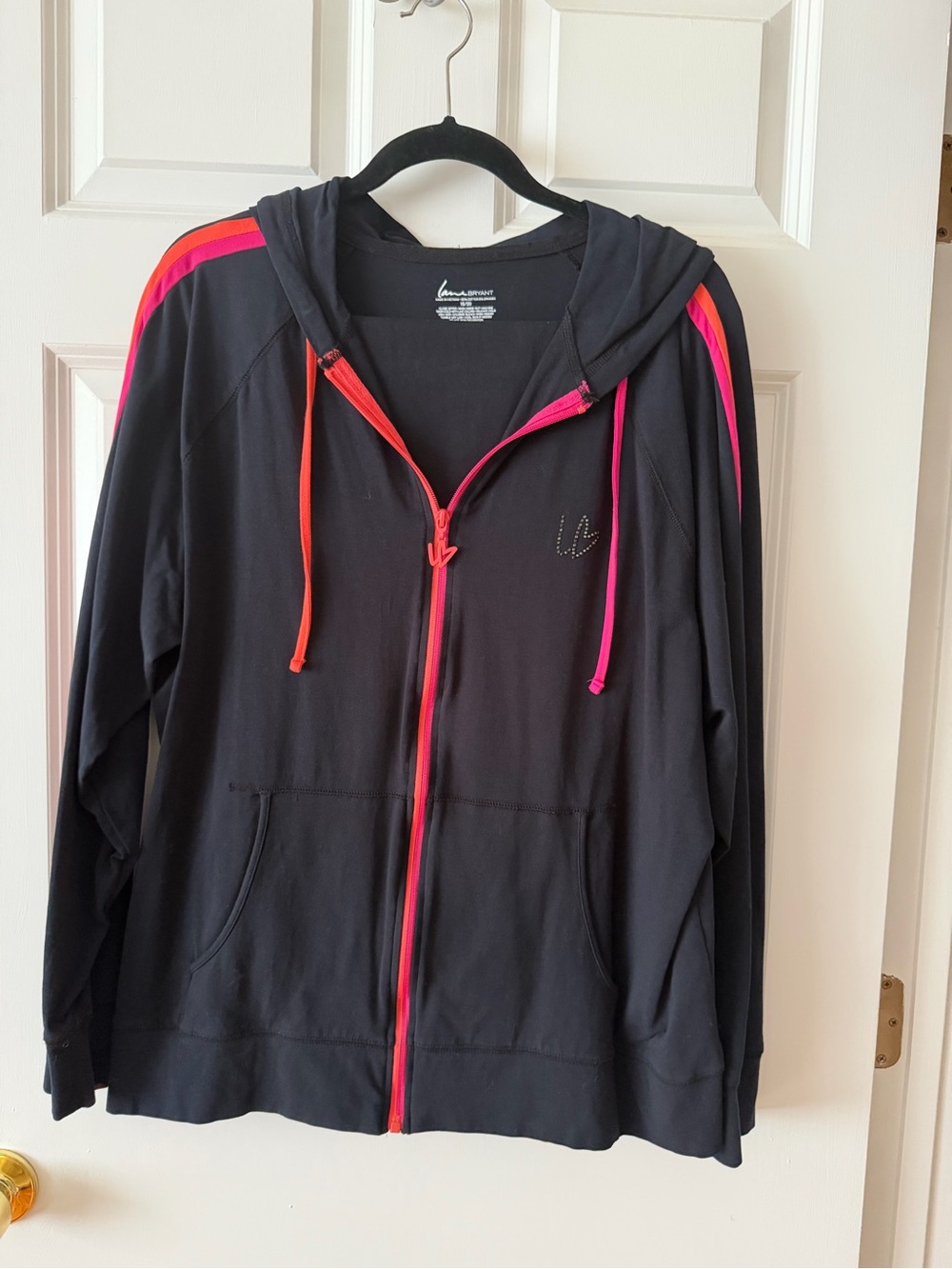 Lane Bryant Black Hooded Zip Jacket with Pink & Orange Accents with sweatpants